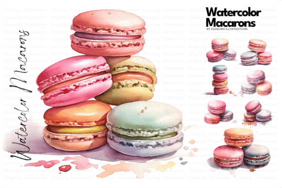 Download Vintage-style Watercolor Macarons Sweets - Vintage Collection