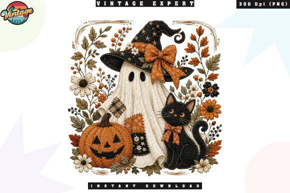 Download Vintage Halloween Ghost Pumpkin PNG - Vintage Collection