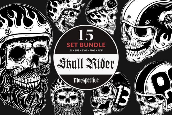 Download 15 Set Skull Rider Bikers Retro Vintage - Vintage Collection