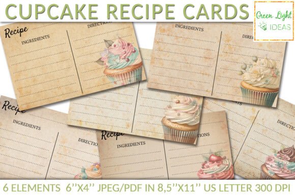 Download Vintage Cupcakes Recipe Cards Ephemera - Vintage Collection