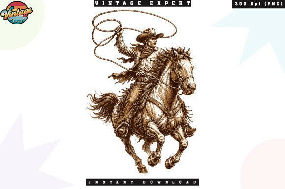 Download Vintage Western Cowboy Rider PNG - Vintage Collection