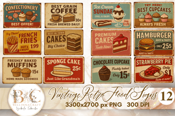 Download Vintage Retro Food Signs Clipart Bundle - Vintage Collection