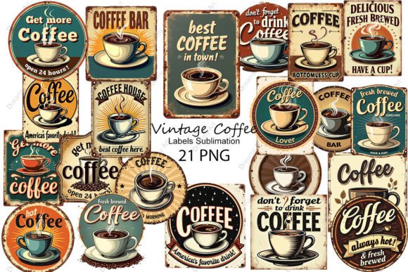 Download Vintage Coffee Labels Sublimation - Vintage Collection