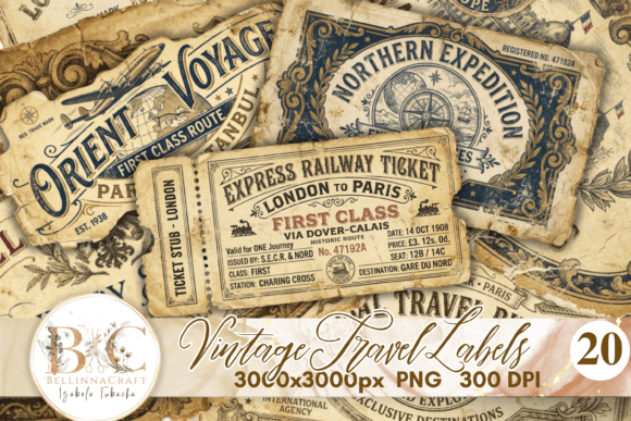 Download Vintage Travel Labels PNG Bundle - Vintage Collection