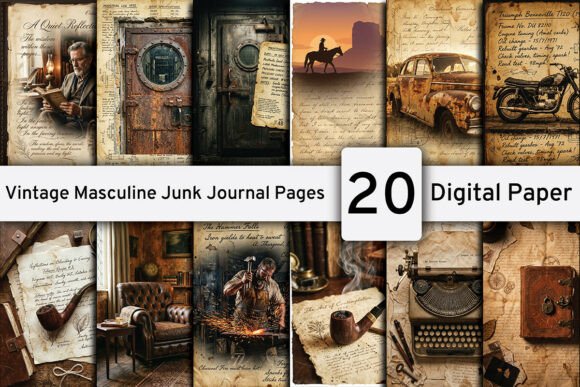 Download Vintage Masculine Junk Journal Pages - Vintage Collection