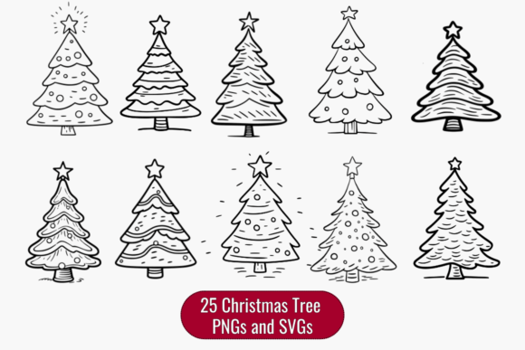 Download Charming Vintage Christmas Tree Doodles - Vintage Collection