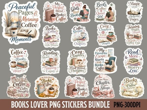 Download Books &amp; Coffee Lover Png Stickers Bundle - Love Collection